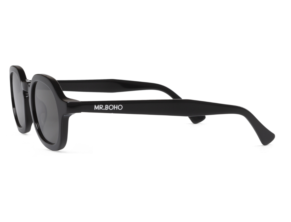 Gafas de sol Mr. Boho ELPATIO Black en vista lateral, detalle de la patilla y montura