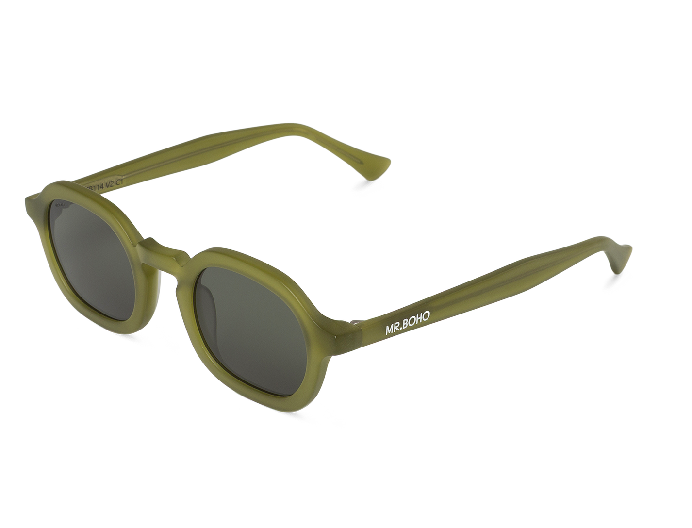 Gafas de sol Mr. Boho ELPATIO Matte Basil en vista oblicua, mostrando montura y lentes