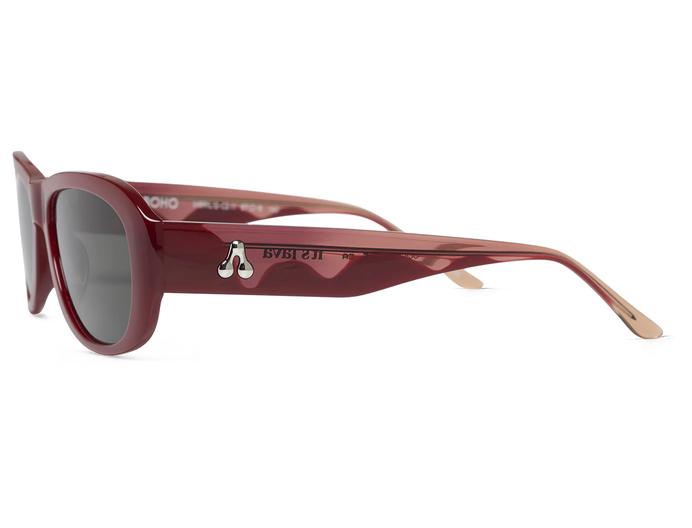 Gafas de sol Mr. Boho Melted Garnet It's Lava – vista lateral de la patilla – Cobalto Accesorios