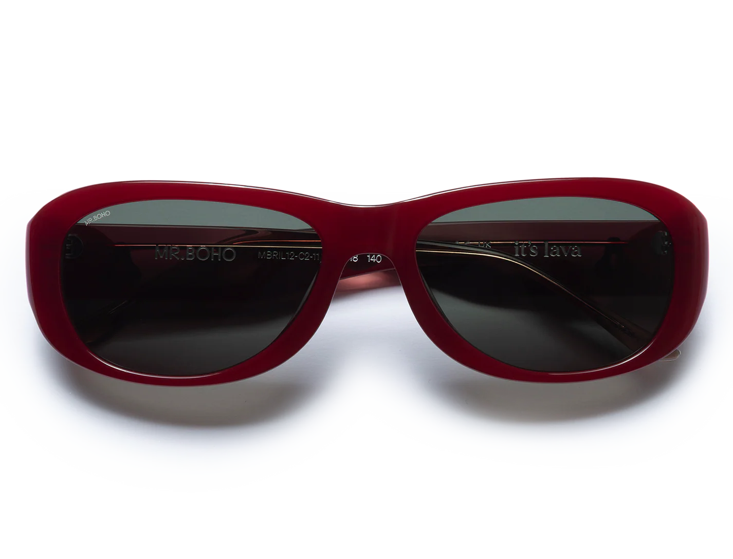 Gafas de sol Mr. Boho Melted Garnet It's Lava – plegadas, vista cenital – Cobalto Accesorios