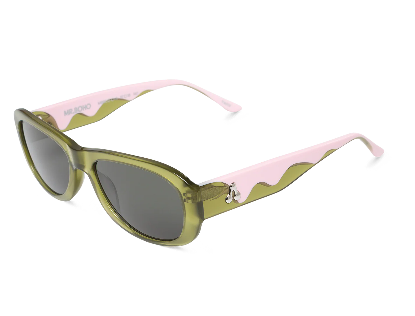Gafas de sol Mr. Boho Melted Green It's Lava – vista en perspectiva 3/4 – Cobalto Accesorios