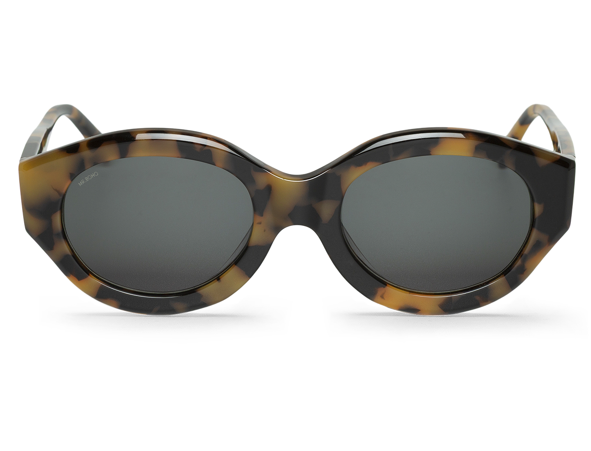 Gafas de sol Mr. Boho SAVINA High Contrast Tortoise en vista frontal, montura de carey ámbar y negro