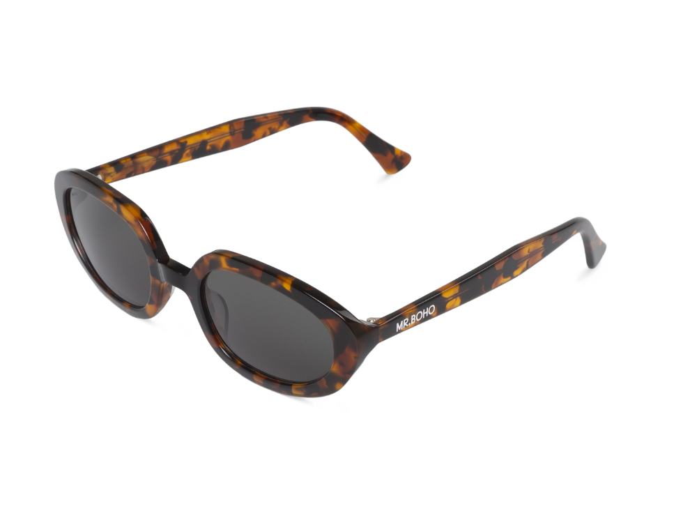 Gafas de sol Mr. Boho SOLARTE Cheetah Tortoise en vista oblicua, mostrando montura y lentes