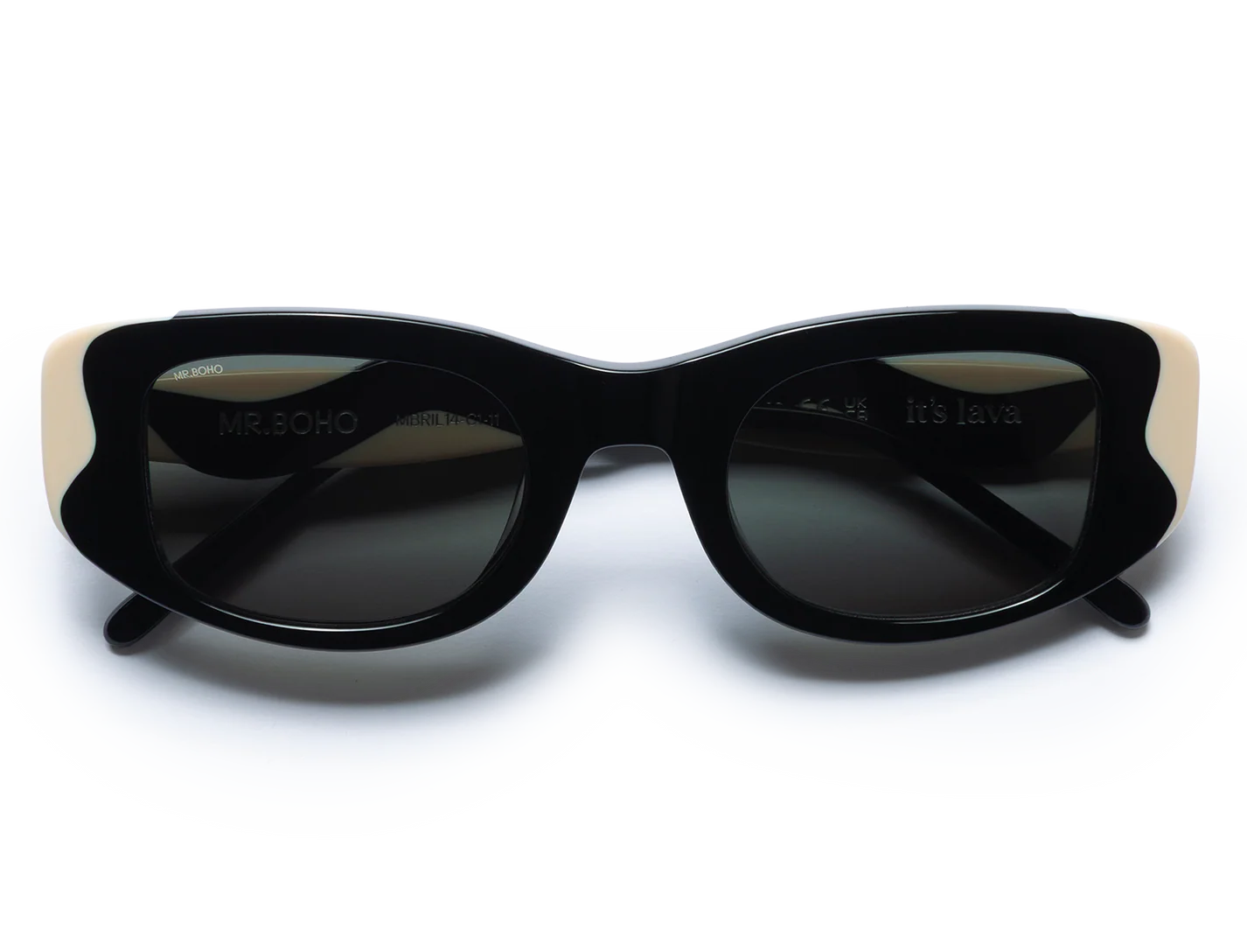 Gafas de sol Mr. Boho Wavy Black It's Lava – plegadas, vista cenital – Cobalto Accesorios