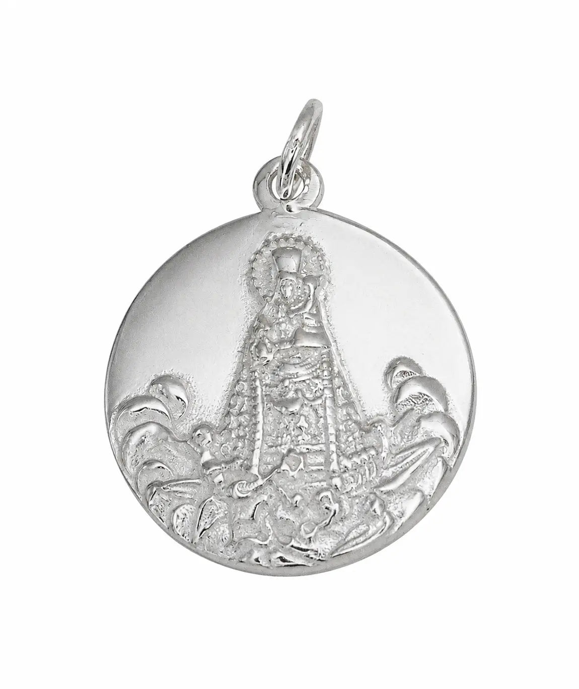 Medalla redonda de plata 925 con relieve de la Virgen de los Desamparados