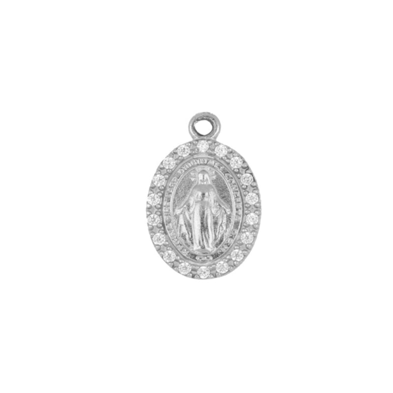 Medalla Virgen Milagrosa con circonitas en plata de ley 925 — Cobalto Accesorios