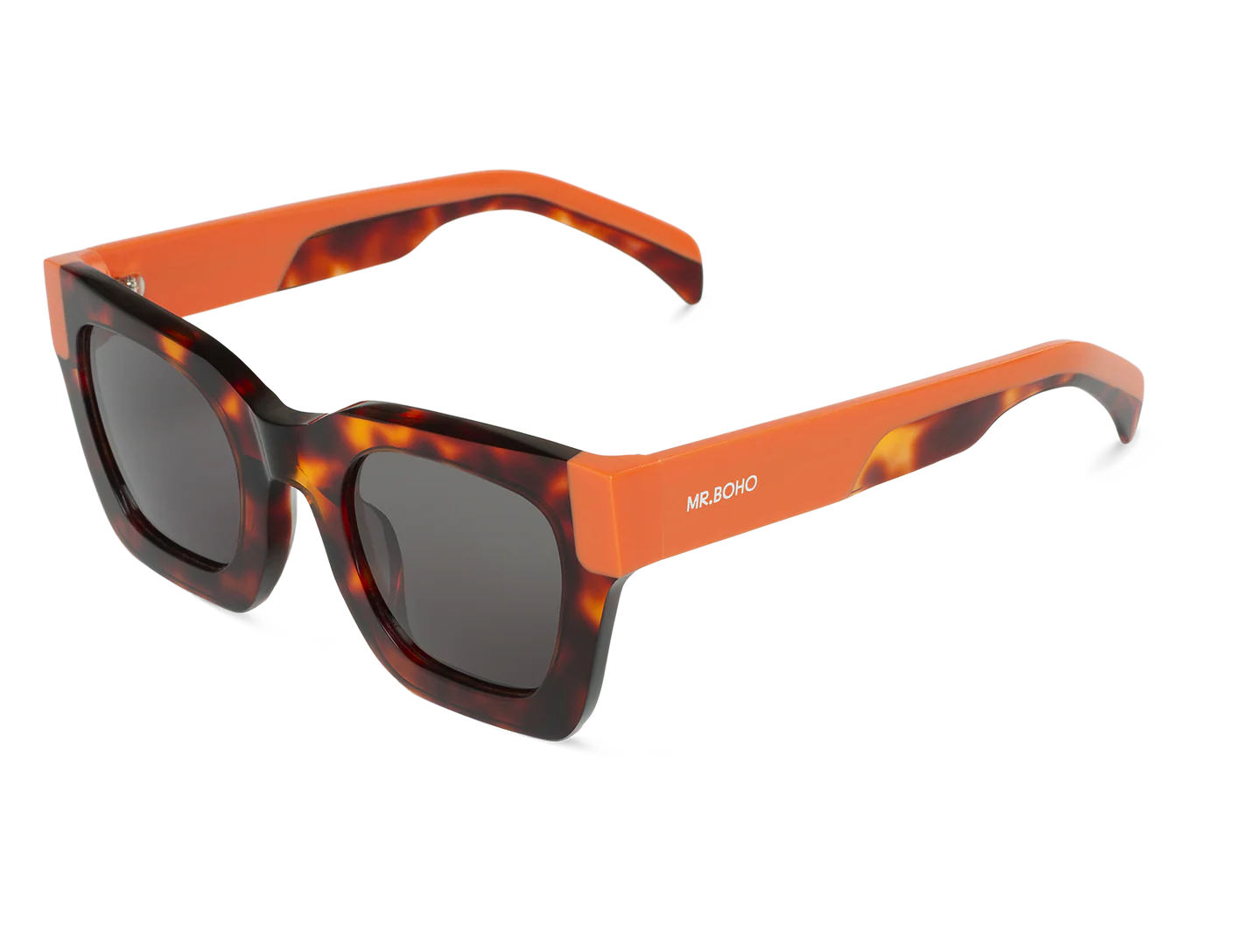 Gafas de sol Mr. Boho BONDI Jarana vista oblicua con montura geométrica en carey y varillas naranja coral
