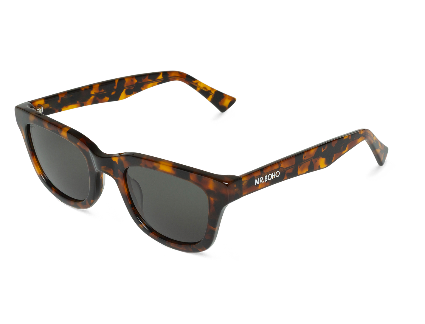 Vista oblicua de gafas Mr. Boho COLOMBIER Cheetah con lentes oscuras