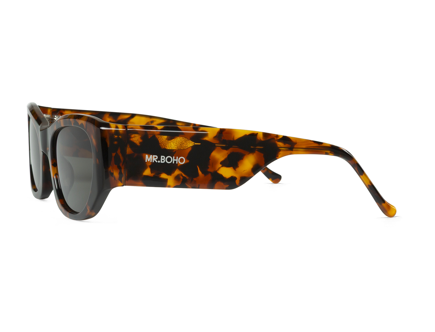 Vista lateral de gafas Mr. Boho CORON Cheetah con varilla estampada