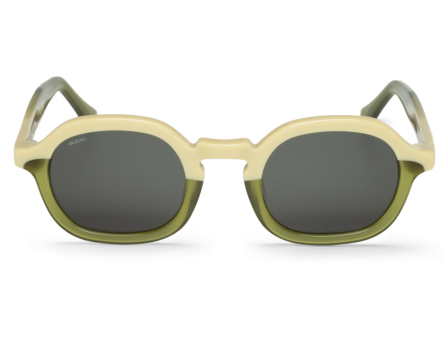 Gafas de sol Mr. Boho ELPATIO Bergamot vista frontal en color crema y verde con lentes oscuras