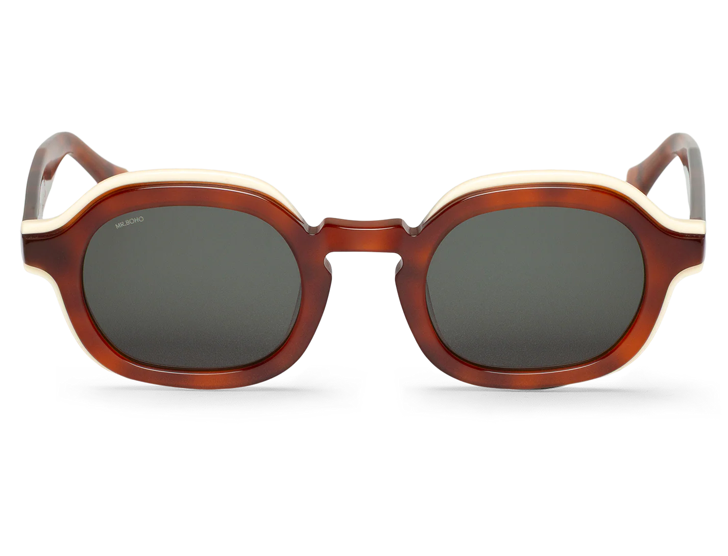 Gafas de sol Mr. Boho ELPATIO Manifesto vista frontal en carey rojizo y crema con lentes oscuras