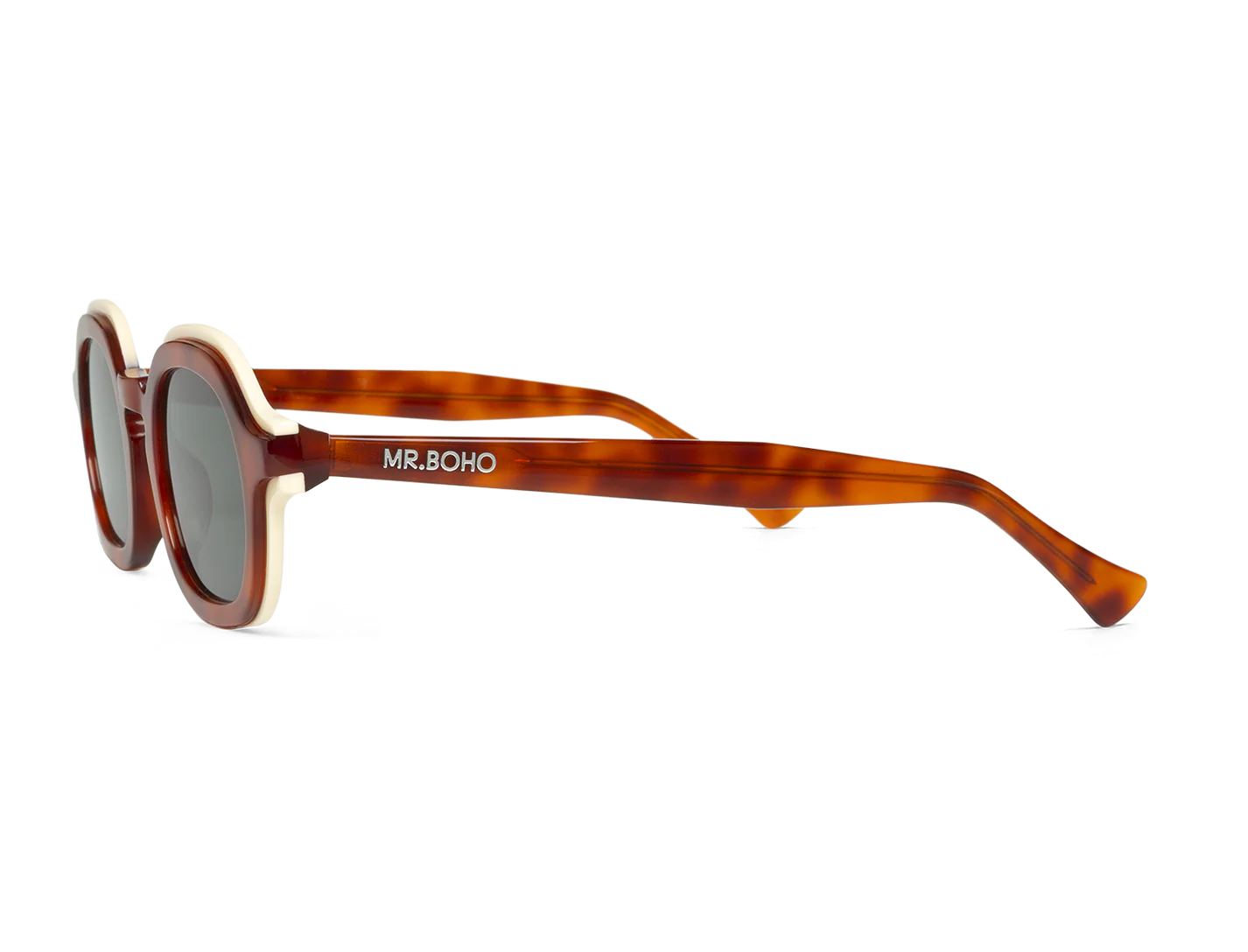 Vista lateral de las gafas de sol Mr. Boho ELPATIO Manifesto con varillas en tono carey rojizo