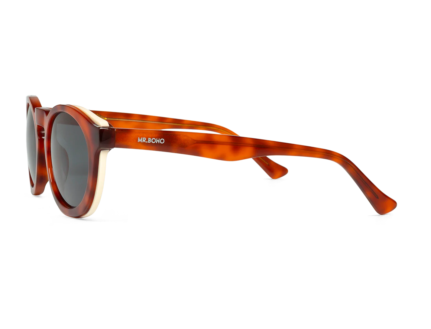 Vista lateral de las gafas de sol Mr. Boho JORDAAN Manifesto en carey cálido translúcido y crema