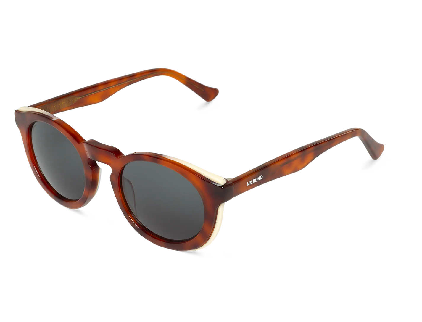 Gafas de sol Mr. Boho JORDAAN Manifesto vista oblicua con montura redonda en carey y detalles crema