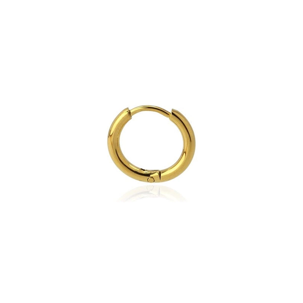 Pendiente Aro 14 mm de Acero en dorado, de frente con el aro cerrado