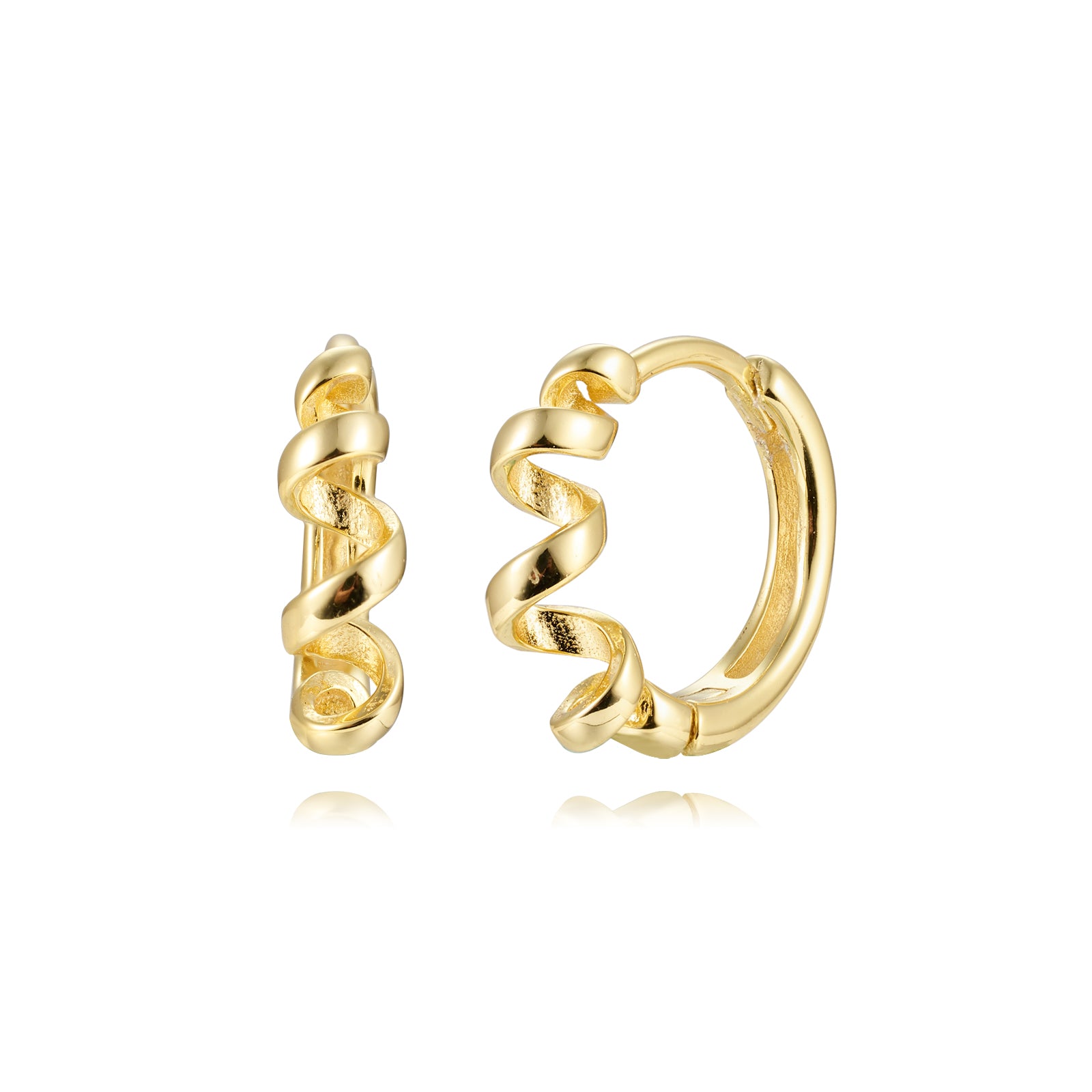 Pendiente aro espiral mini dorado de plata de ley 925 con baño de oro 18K