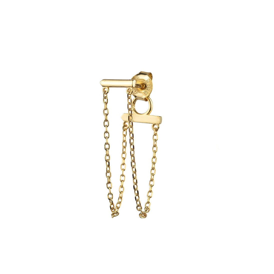 Pendiente barra con doble cadena de plata 925 baño oro 18K (unidad)