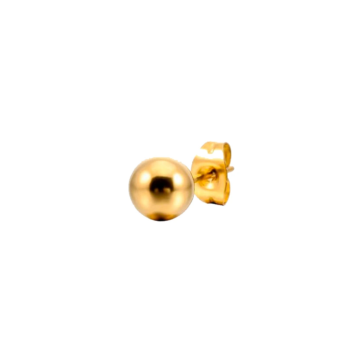 Pendiente Bola Acero 2mm en dorado, de frente con cierre de presión visible