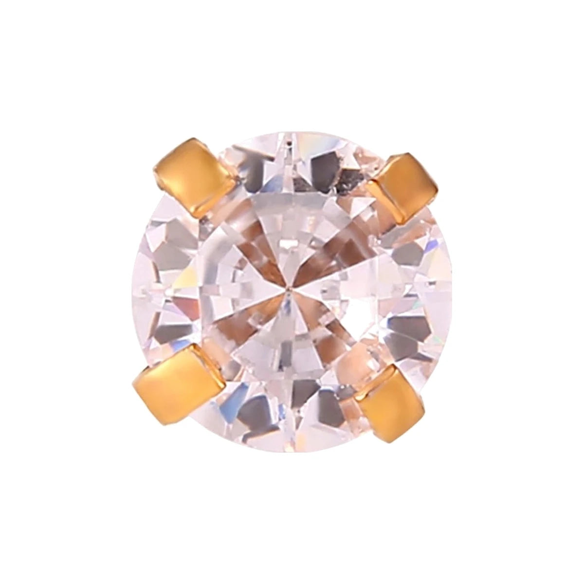 Pendiente Circonita Engarzada de Acero 316L en dorado, circonita blanca de 5 mm, de frente