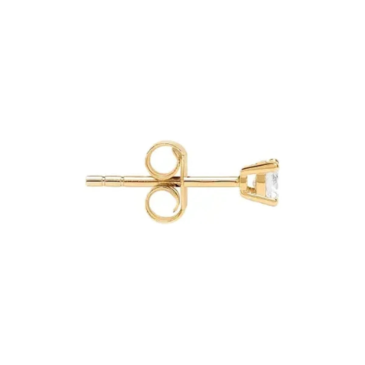 Pendiente Circonita Mini Engarzada 1,5 mm de Plata 925 en dorado, de perfil con el cierre de presión