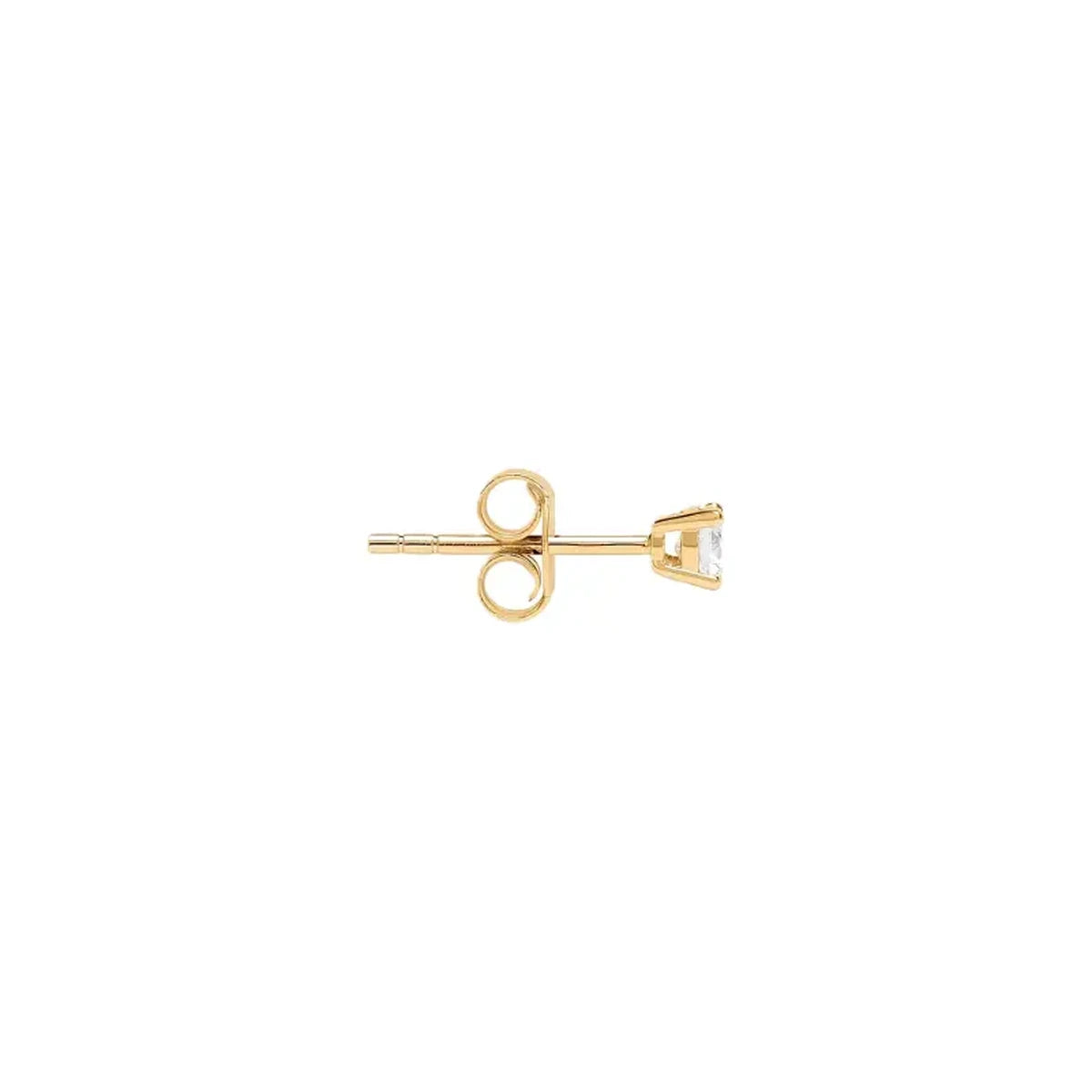 Pendiente Circonita Redonda 2 mm de Plata 925 en dorado, de perfil