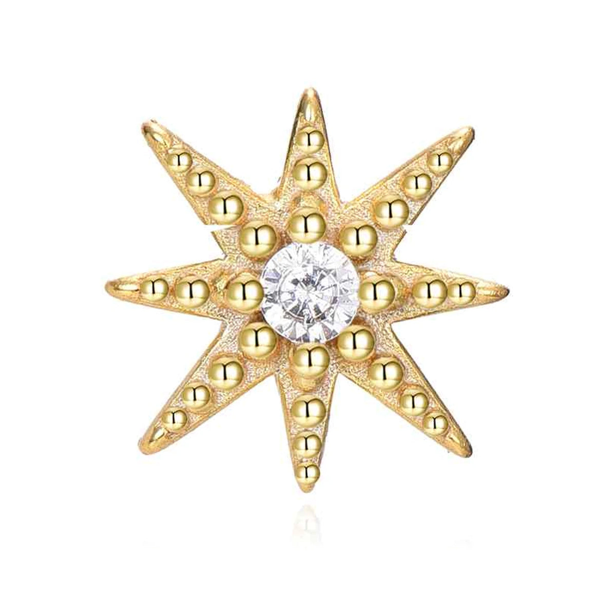 Pendiente Estrella 8 Puntas con Circonita en dorado, estrella con punta superior hacia la izquierda