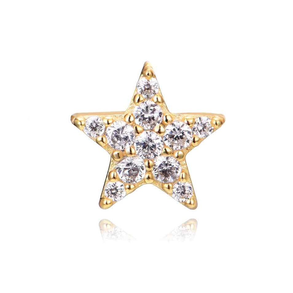 Pendiente Estrella Destello de 6 mm con circonitas en plata 925 baño oro 18k (unidad)