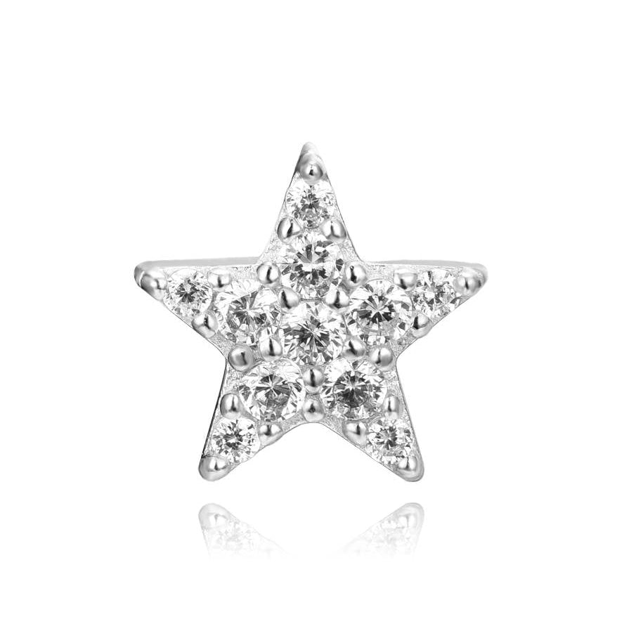 Pendiente Estrella Destello de 6 mm con circonitas en plata 925 rodiada (unidad)