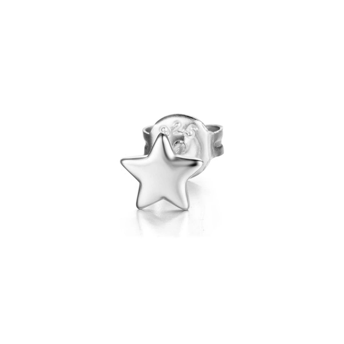 Pendiente Estrella de Plata de Ley 925 y Oro en plata, de frente con estrella lisa
