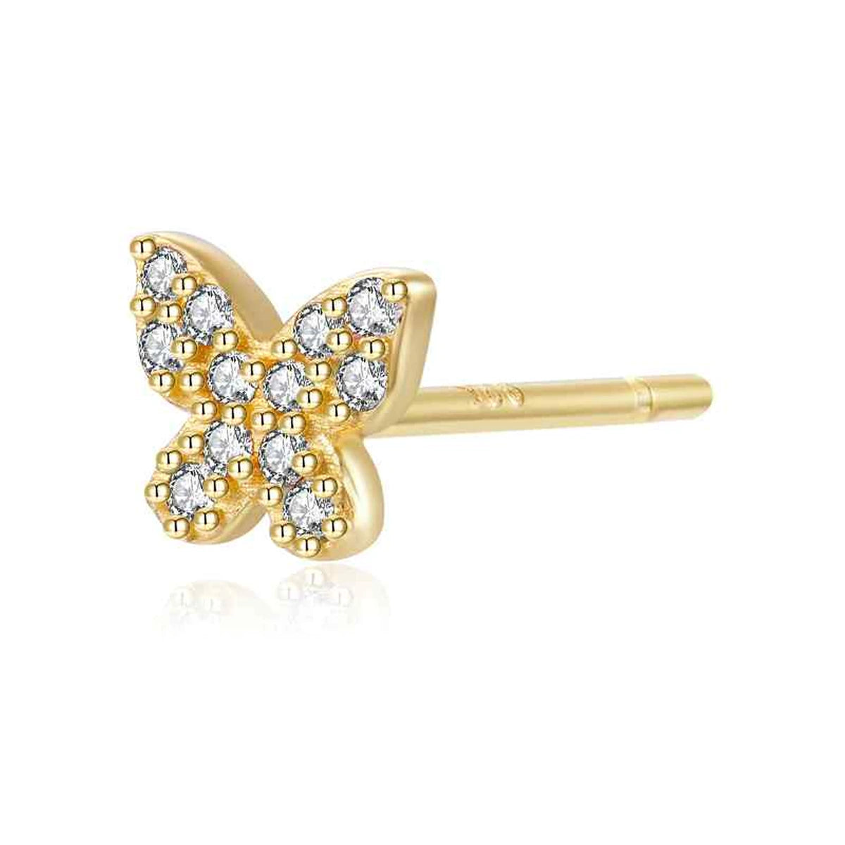 Pendiente Mariposa con Circonitas de Plata 925 en dorado, circonitas blancas