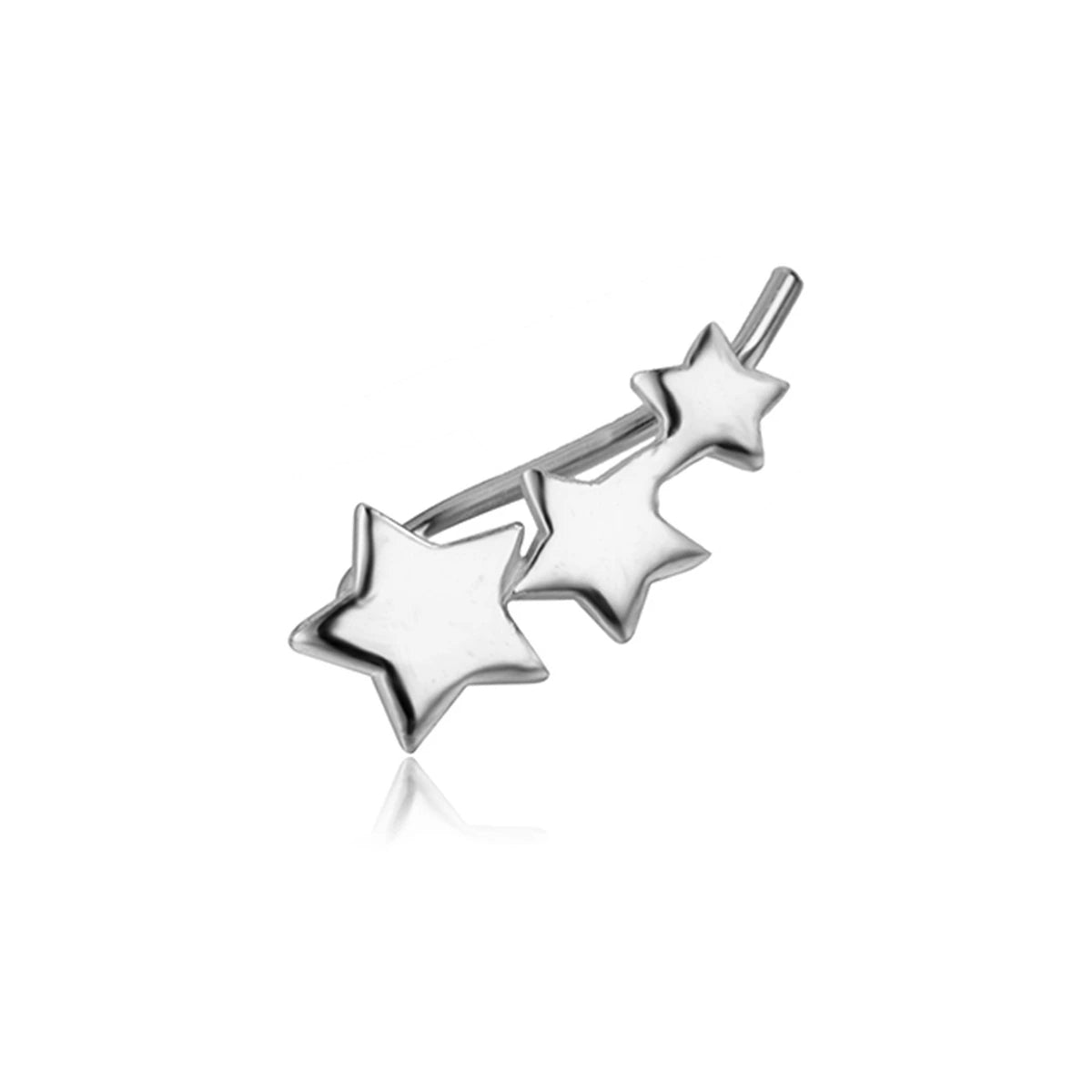 Pendiente Trepador 3 Estrellas 14mm en plata, tres estrellas ascendentes hacia la derecha