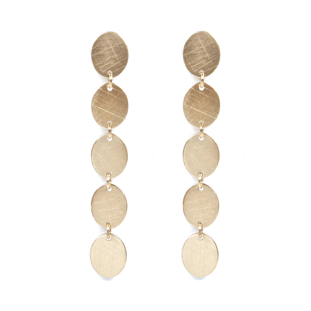 Pendientes 5 Chapitas Colgando de Acero 316L en dorado mate, la pareja