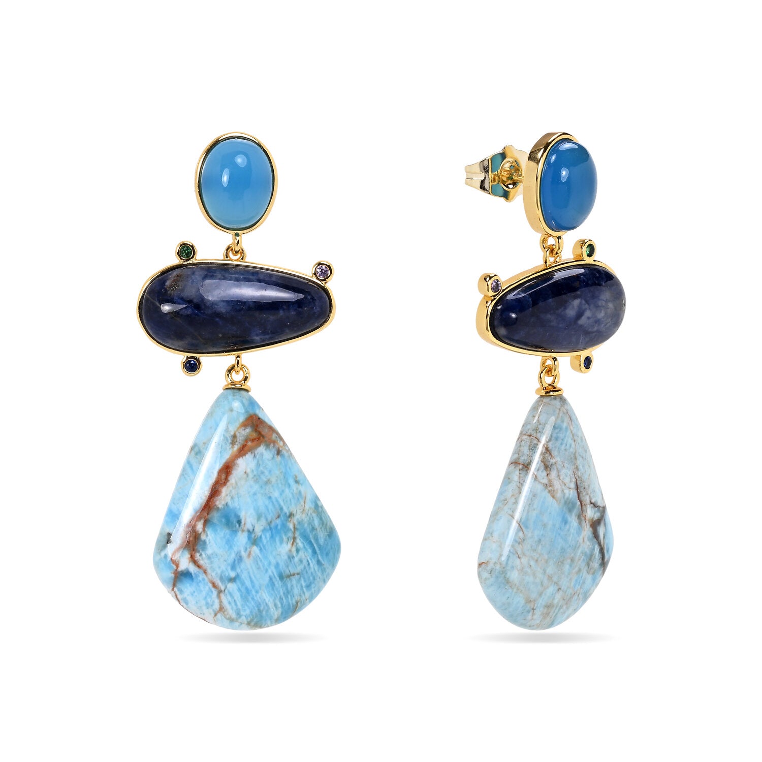 Pendientes Apatita Atlántica con piedra natural azul y baño en oro de 18K de Cobalto Accesorios