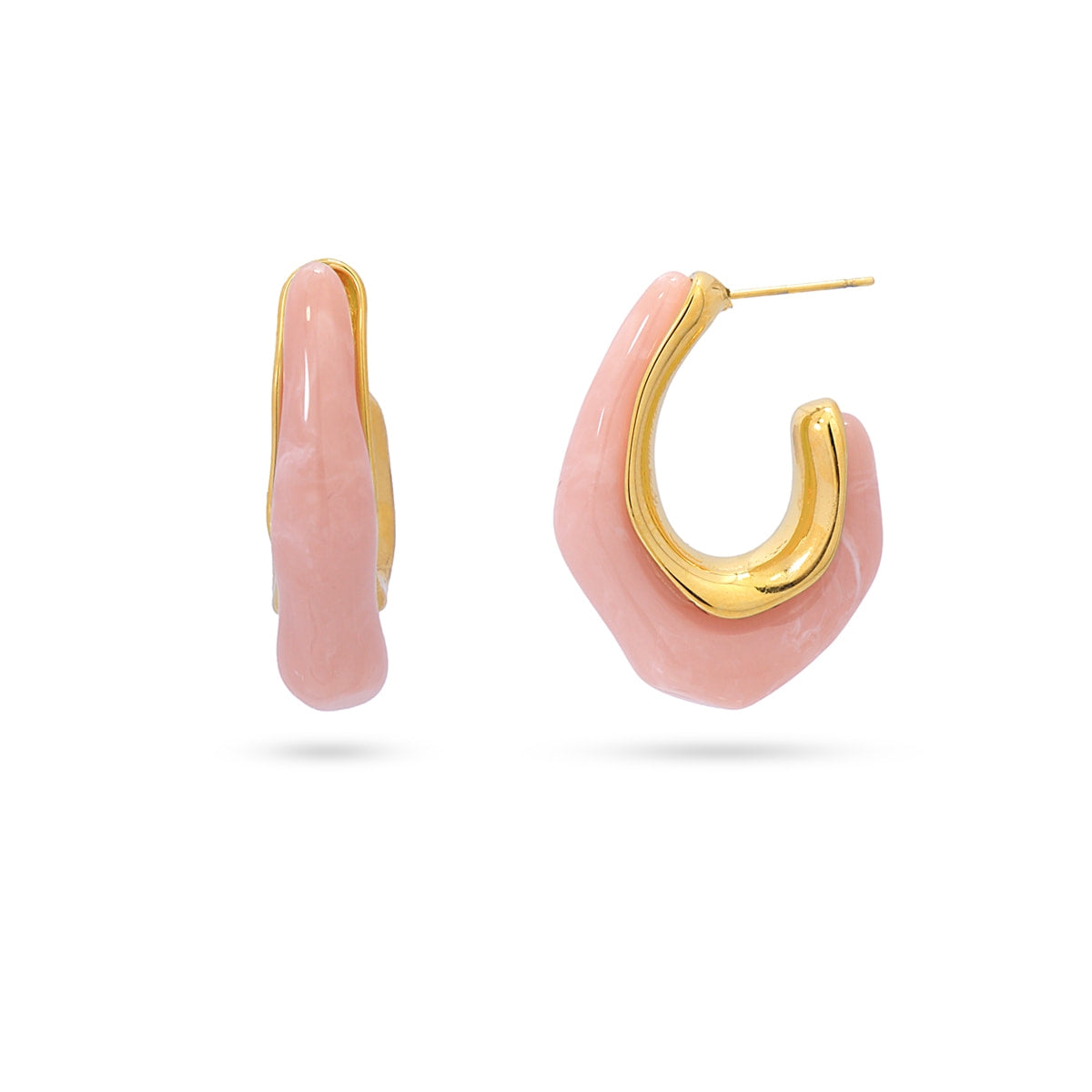 Pendientes Aros Aura en acero y resina esmaltada color rosa- vista frontal
