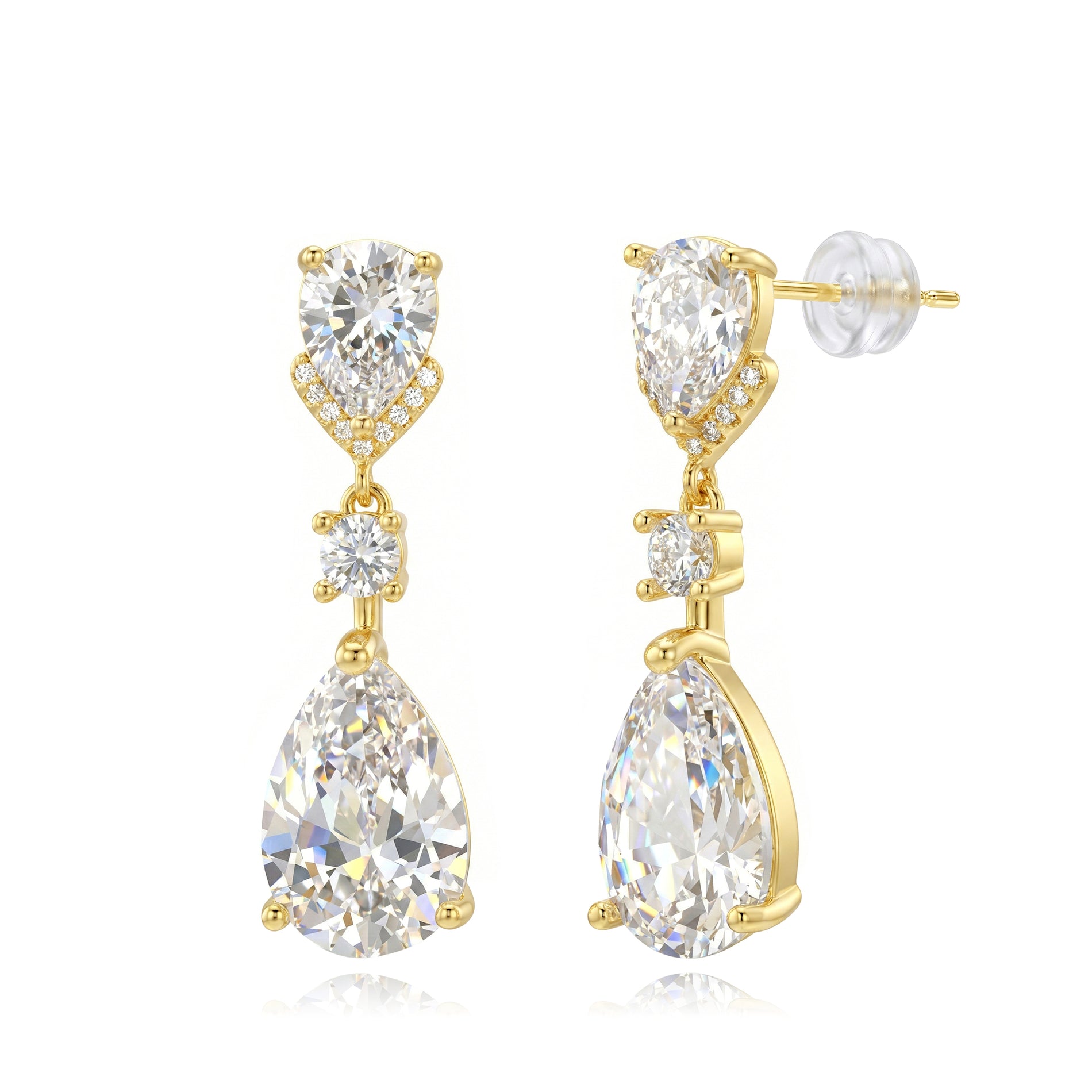 Pendientes Aura Doble Gota dorados con circonitas brillantes de Cobalto Accesorios