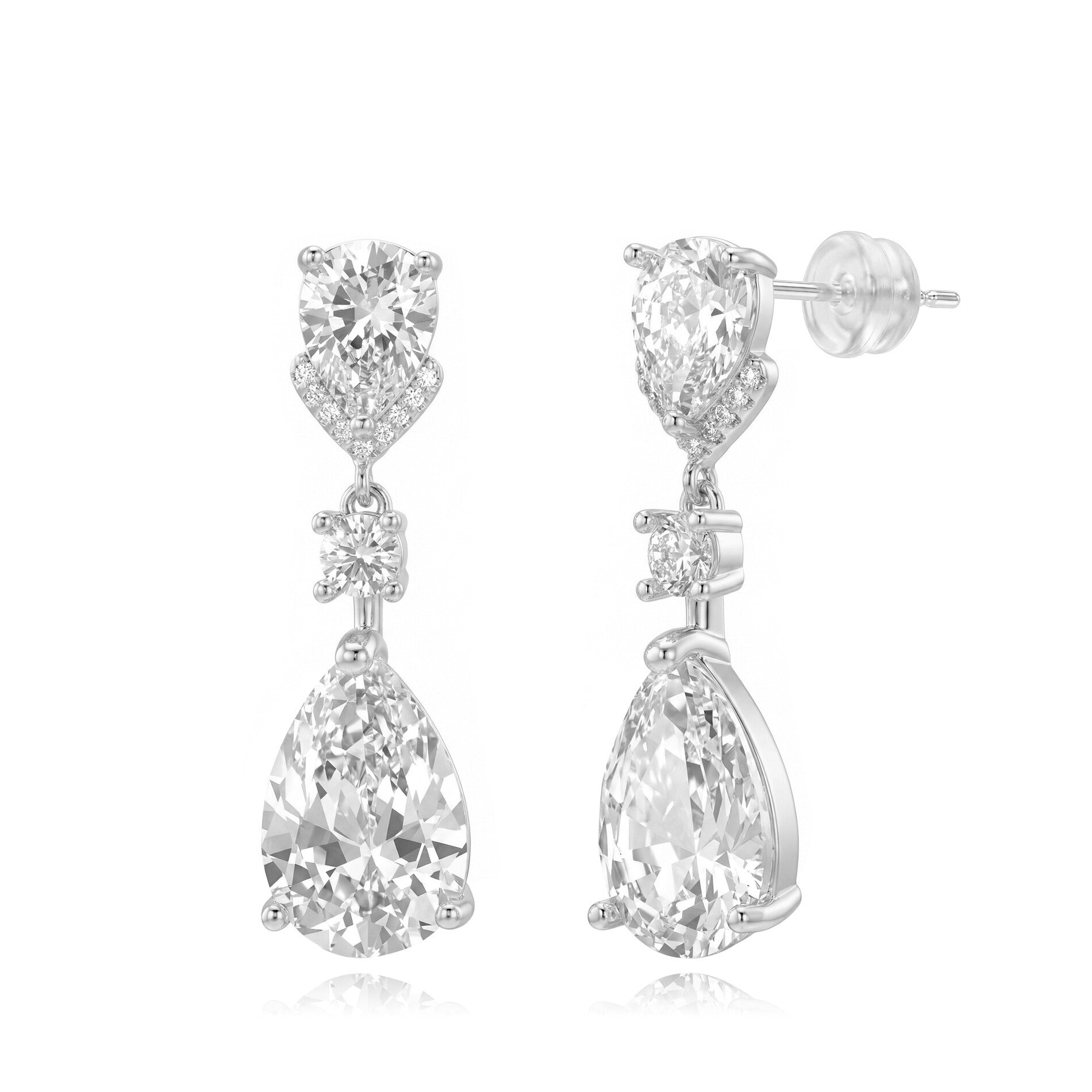 Pendientes Aura Doble Gota en plata rodiada con circonitas de Cobalto Accesorios