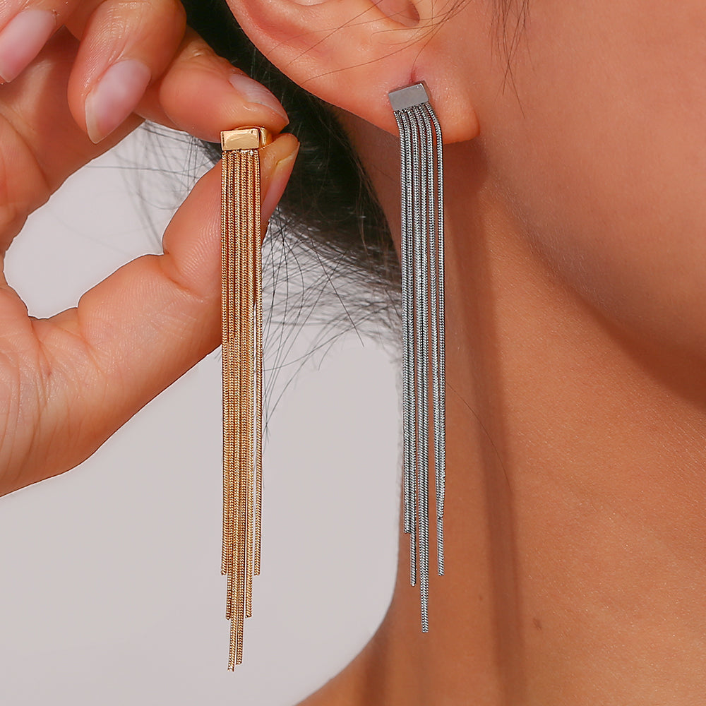 Pendientes de cadenas colgando en acero inoxidable, diseño largo con movimiento