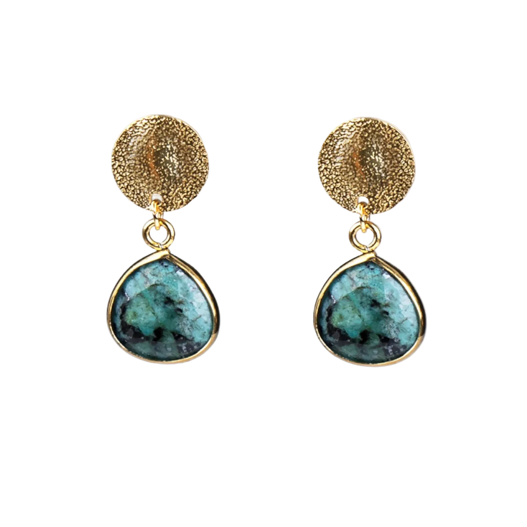 Pendientes chapita dorada con piedra africana - Cobalto Accesorios Valencia