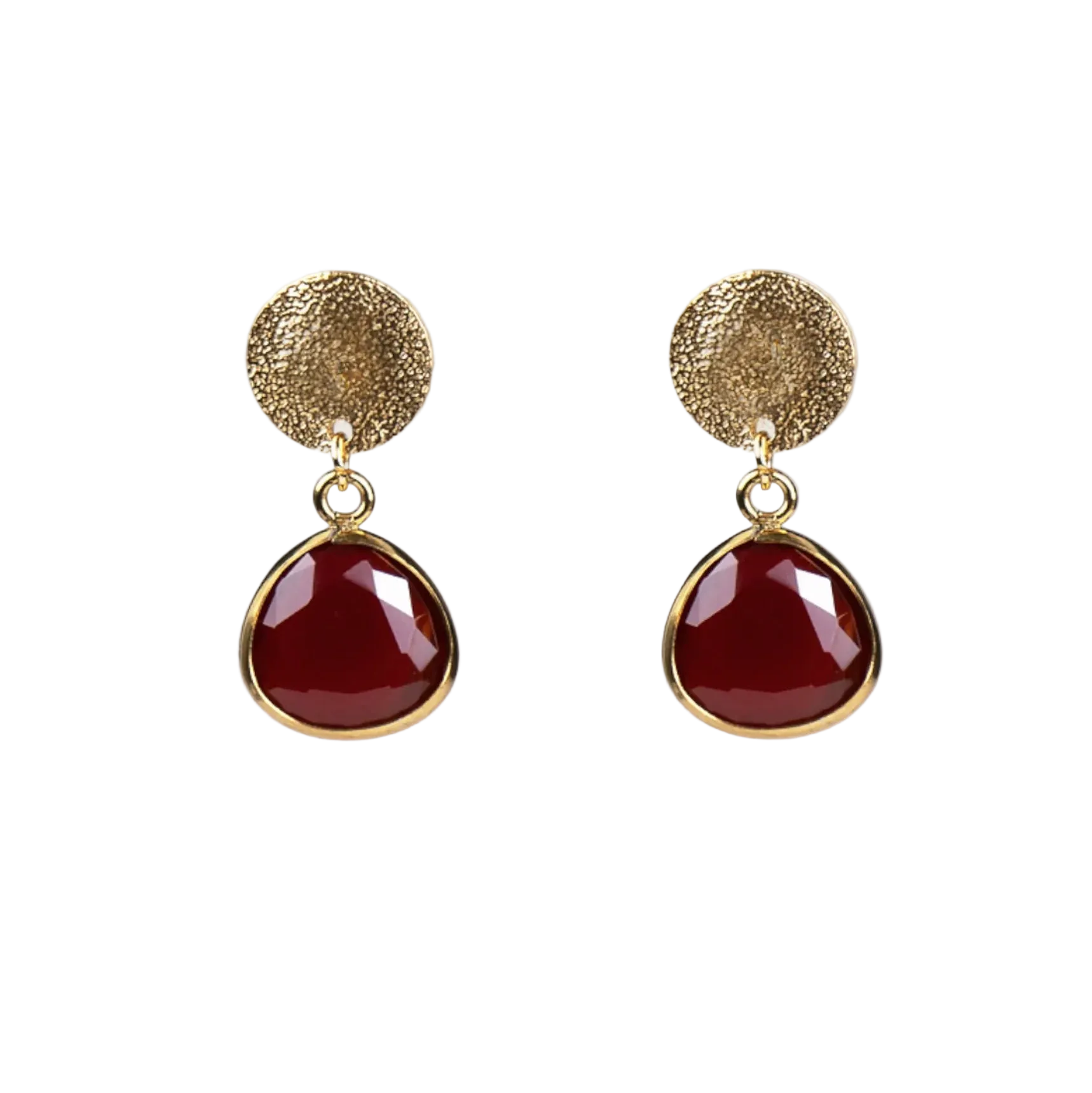 Pendientes chapita dorada con ágata roja - Cobalto Accesorios Valencia