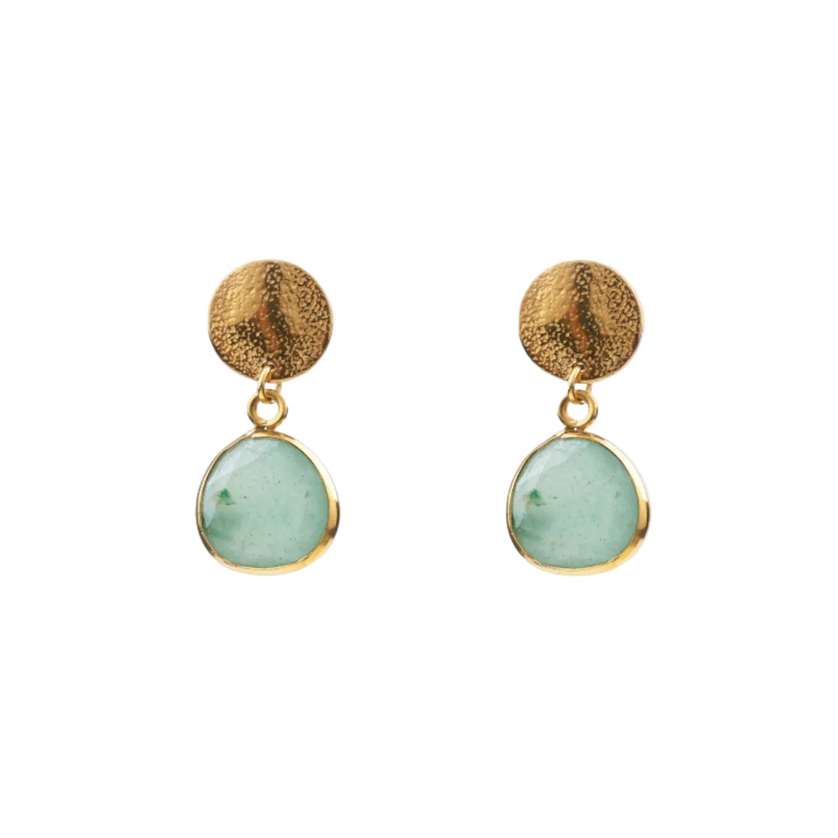 Pendientes chapita dorada con aventurina verde - Cobalto Accesorios Valencia