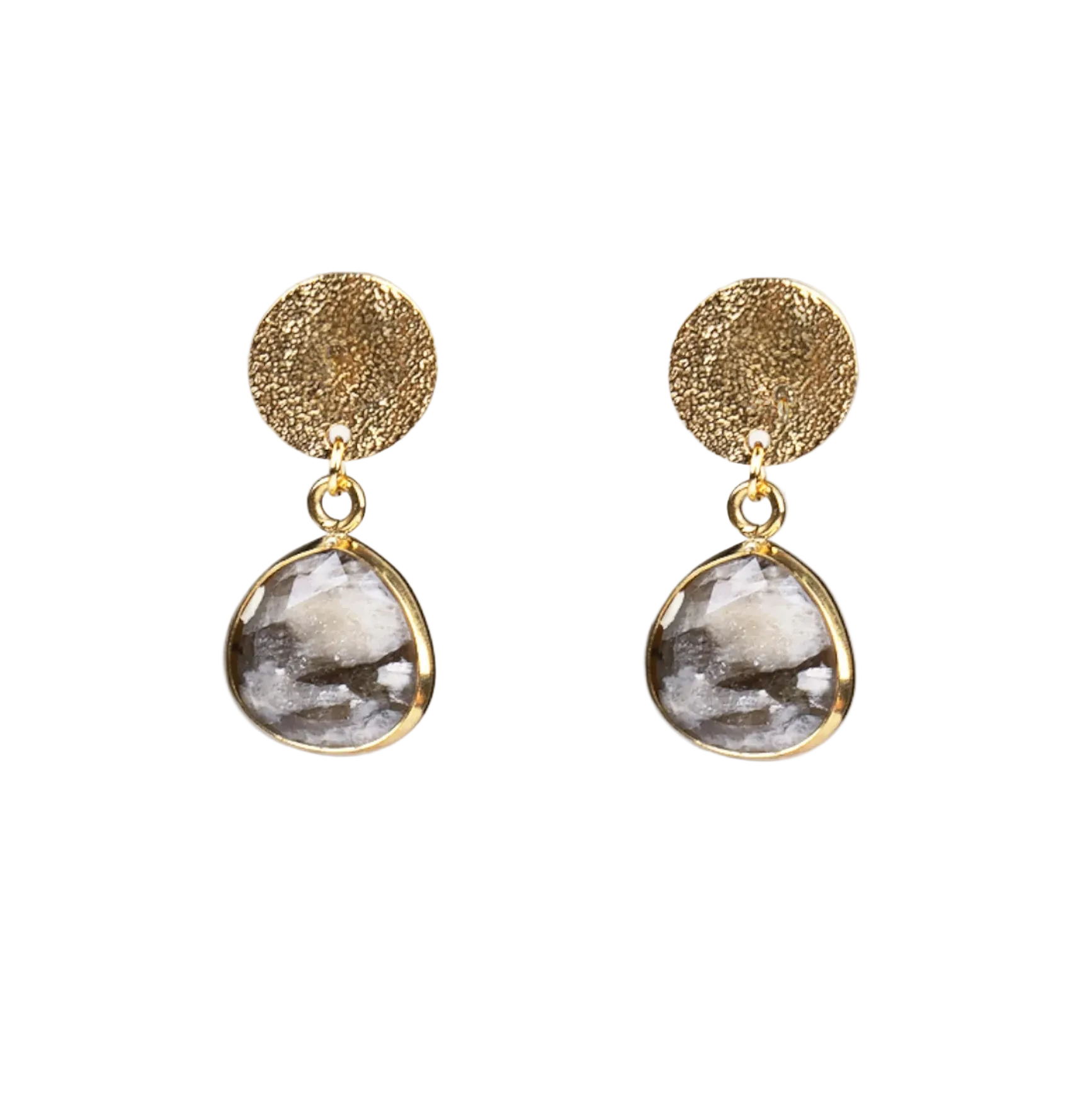 Pendientes chapita dorada con feldespato - Cobalto Accesorios Valencia