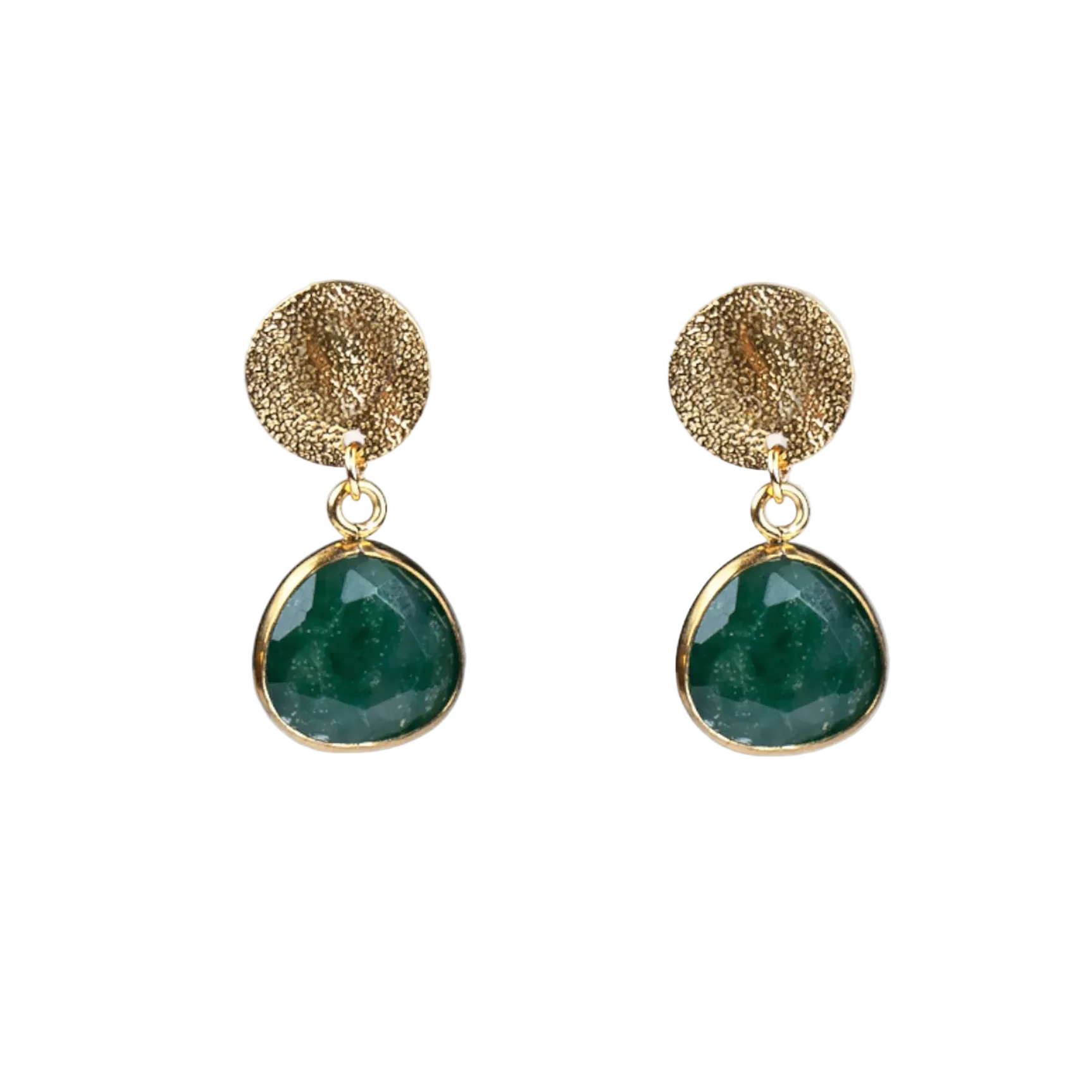 Pendientes chapita dorada con jade africano - Cobalto Accesorios Valencia