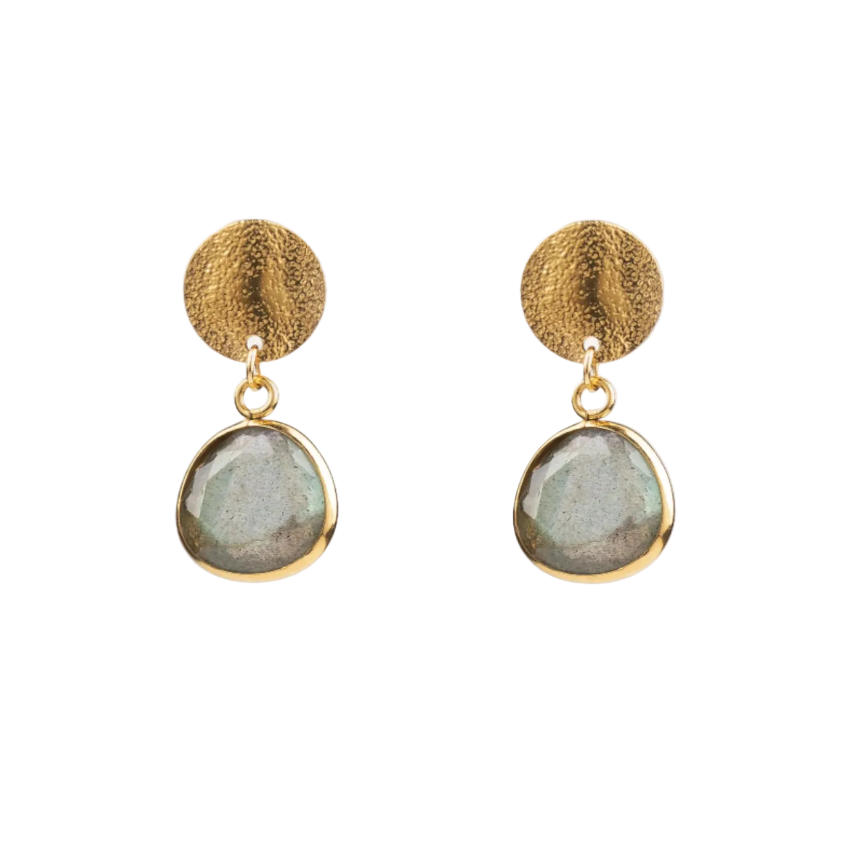 Pendientes chapita dorada con labradorita - Cobalto Accesorios Valencia
