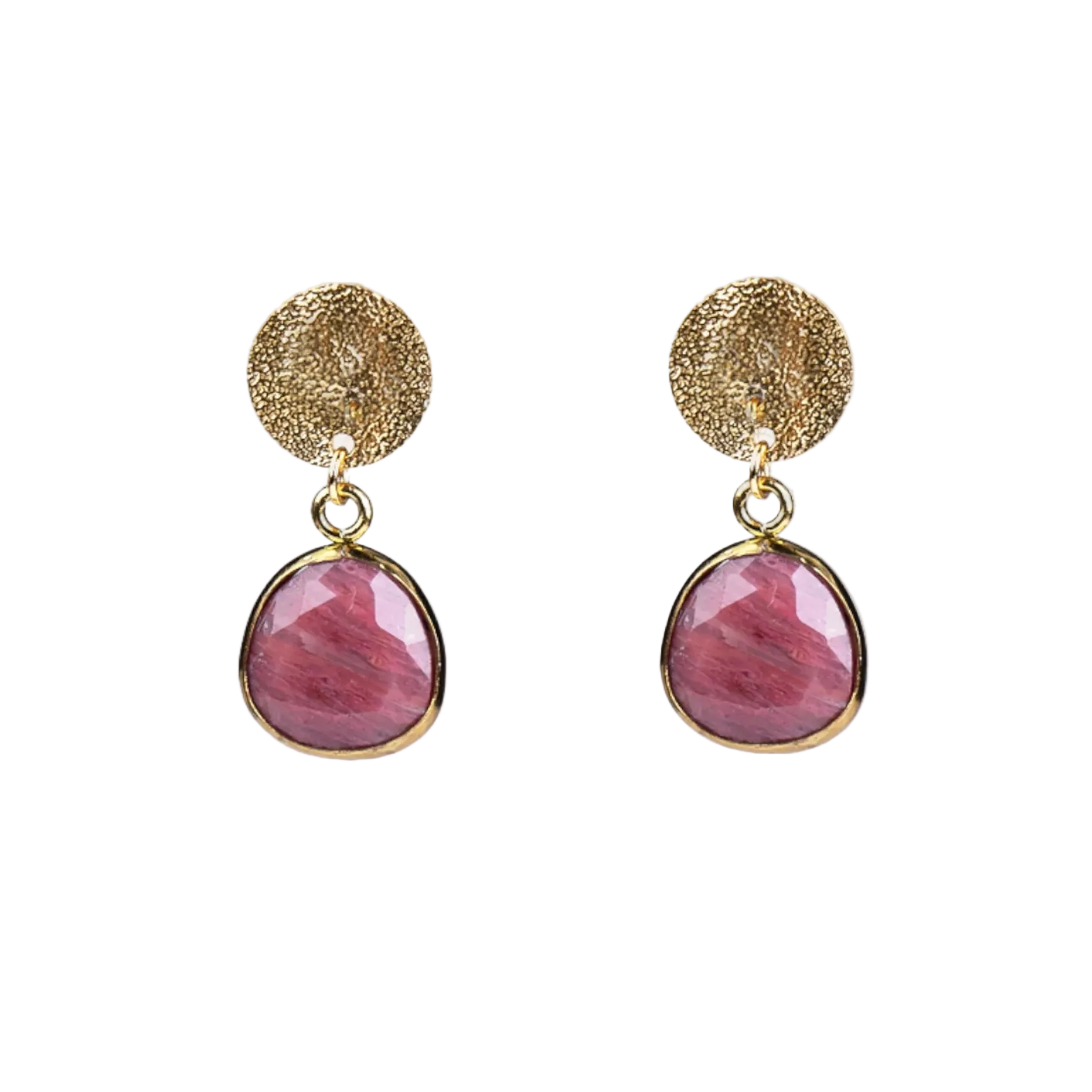 Pendientes chapita dorada con rodocrosita - Cobalto Accesorios Valencia
