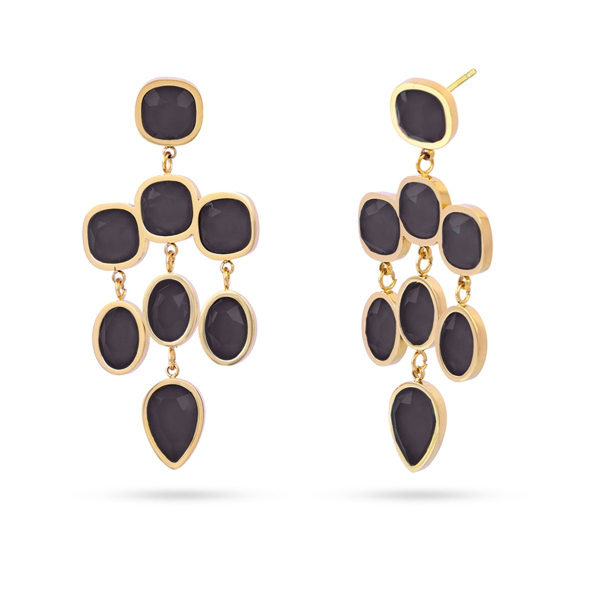 Pendientes dorados con cristales negro ónix facetados
