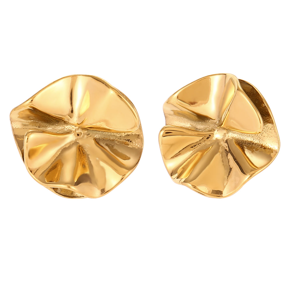 Pendientes flor dorados de acero inoxidable pegados al lóbulo