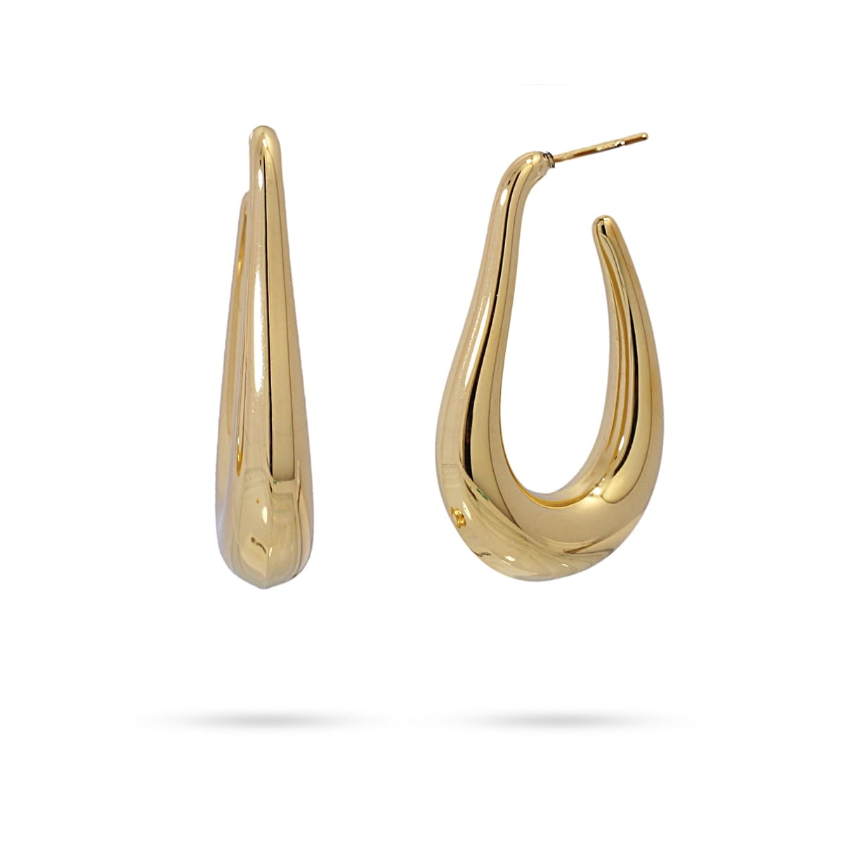 Pendientes Fluid Drop dorados en acero quirúrgico, diseño fluido de 35 mm