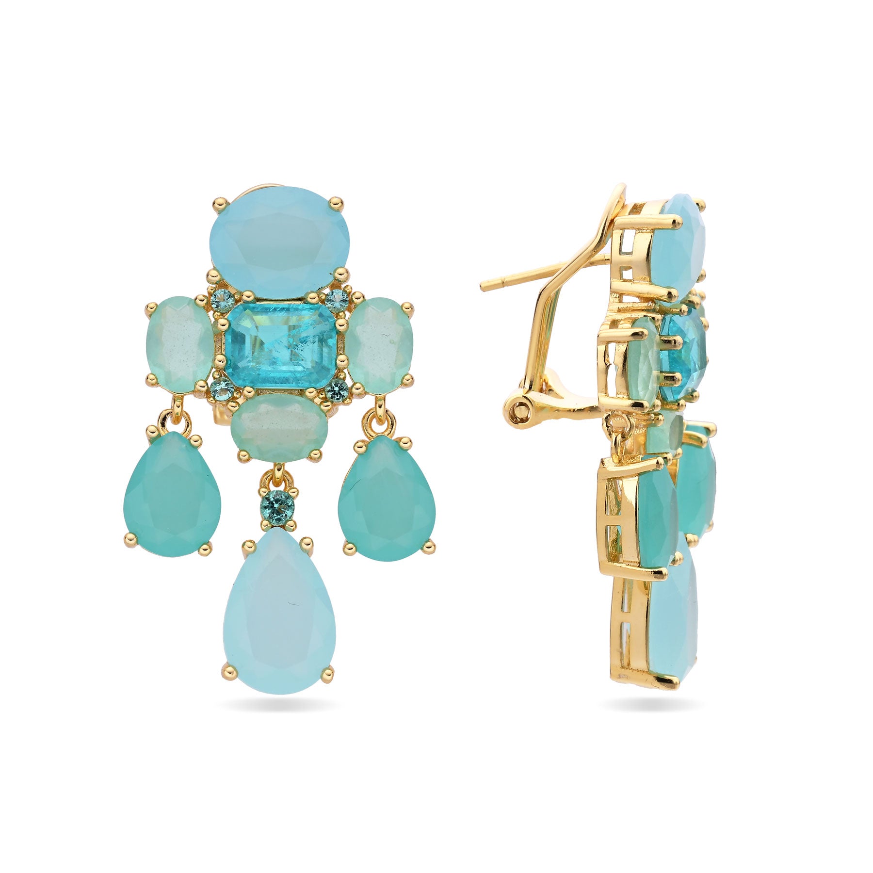 Pendientes Gala Aura en azul claro con cristales luminosos y diseño sofisticado para eventos