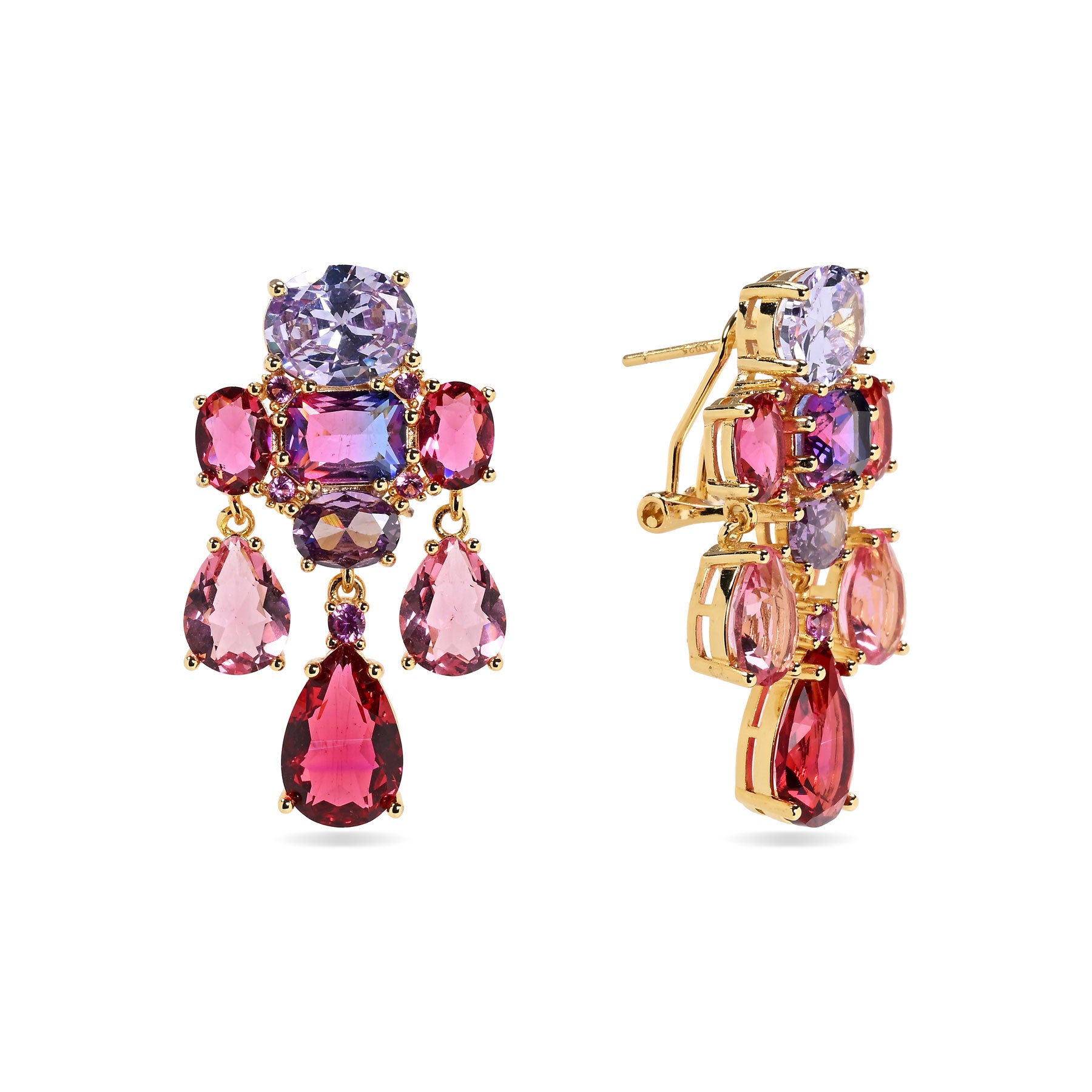 Pendientes Gala Aura en color rubí con cristales facetados y diseño largo con movimiento