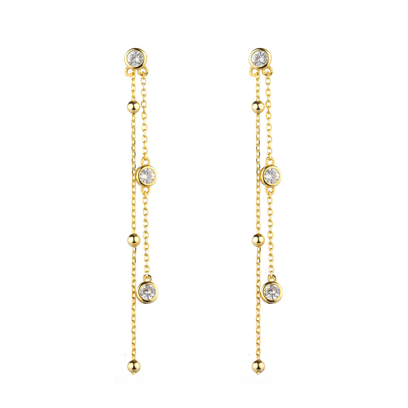 Pendientes largos Brillante dorados con circonitas de plata de ley 925